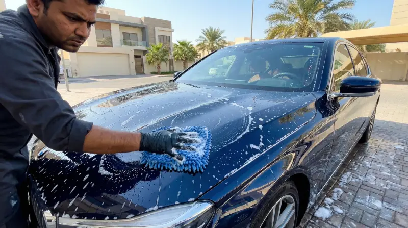 غسيل يدوي بقفازات ميكروفايبر